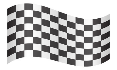 Checkered racing flag waving on white background