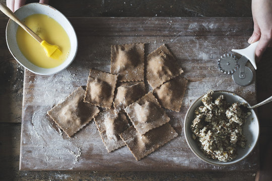 Woman preparing ravioli