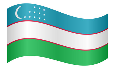 Flag of Uzbekistan waving on white background