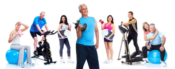 Naklejka premium Senior man with dumbbell.