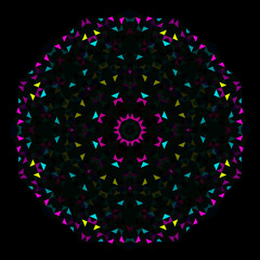 Abstract Geometric Bright Kaleidoscope Pattern. Circle Symmetric Design. Round Flower Ornament