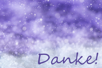 Purple Christmas Background, Snow, Snowflakes, Danke Means Thank You