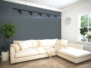 Modern bright interior . 3D rendering