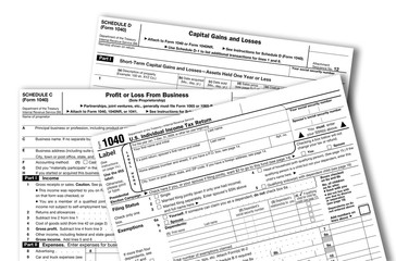 Fototapeta premium US Federal Income Tax Forms and Schedules