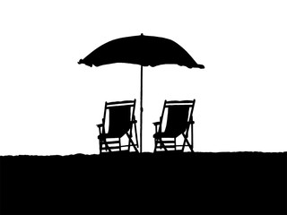 Chairs and Umbrella Silhouette Isolated on White