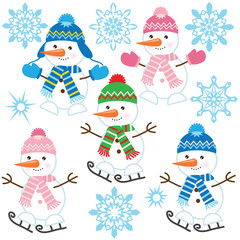 Funny snowman cartoon vector illustration