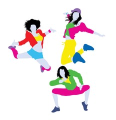  Male and Female Hip Hop Dancer Silhouettes, illustration art vector design