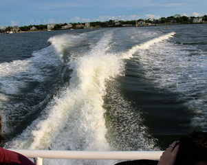 The wake from behind a water taxi