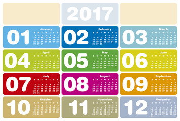 Colorful Calendar for Year 2017, in vector format.