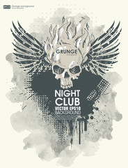Fototapeta premium Background for poster in grunge style with skull in flame. Grunge print for t-shirt. Abstract texture background.