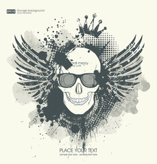 Background for poster in grunge style with skull crown. Grunge print for t-shirt. Abstract Texture background.