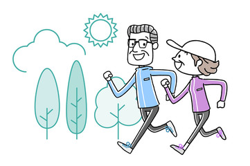 スポーツ：ジョギングするシニア夫婦
