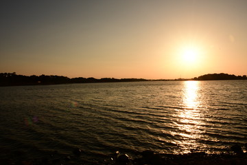 Sunset on Tatebayashi Tatara Swamp in Japan. Tatara Swamp is famous in Japan.
