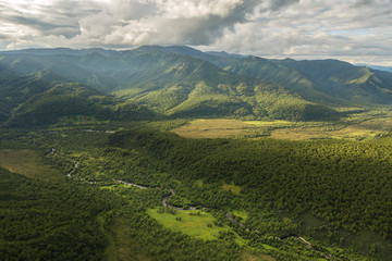 Obraz premium Kronotsky Nature Reserve on Kamchatka Peninsula. View from helicopter.