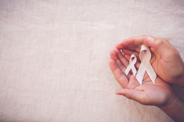 white ribbons on hands, Bone cancer awareness, Multiple Hereditary Exostoses, Postpartum Depression
