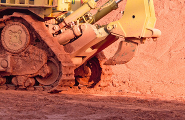 Bauxite mining in Weipa, Queensland, Australia Bauxite is an aluminium ore and is the main source of aluminium. Big bucket scoop bulldozer mining technology using to move bauxite mine.