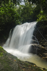 Obraz premium blurred and out focus image of beautiful nature tropical waterfa