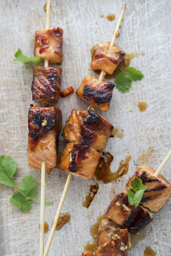 Salmon Teriyaki Skewers with Coriander