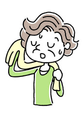 汗を拭くシニア女性
