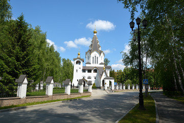 Fototapeta na wymiar Orthodox Church with domes and crosses 