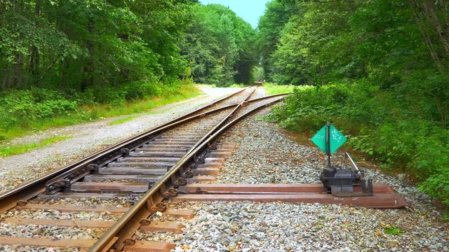 4K Train Track Switch, Railway Split Change in Forest, Rail Transportation