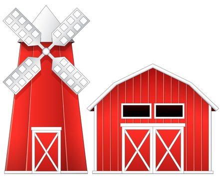 Windmill and barn illustration