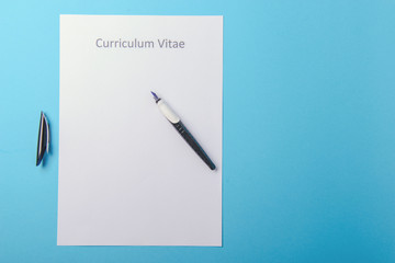 Curriculum vitae written on an blank white paper