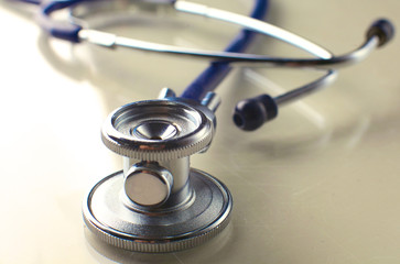 close up medical stethoscope on a white background