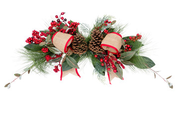 Christmas wreath bows and pine cones