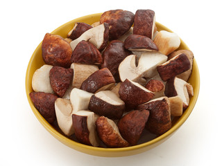 Pieces of white mushrooms in the bowl