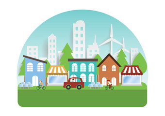 .Infographic green ecology city and Renewable energy friendly concept. Vector flat illustrations