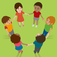 various race children join hands, international exchange, integration