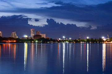 Fototapeta na wymiar Night view lakeside city of Khon Kaen