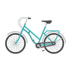 Blue bicycle vector illustration. Retro city bike isolated on white background. Urban wheel flat design vector illustration. Modern city ecological transport.