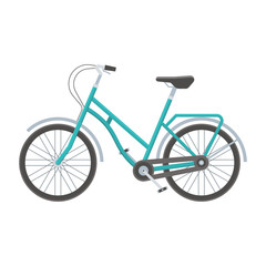 Fototapeta premium Blue bicycle vector illustration. Retro city bike isolated on white background. Urban wheel flat design vector illustration. Modern city ecological transport.
