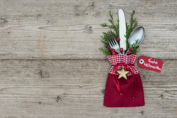 Weihnachten Abendessen Besteck Tisch Gedeck