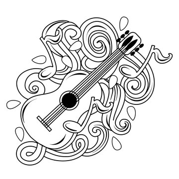 Cartoon hand-drawn doodles Musical illustration. sketch