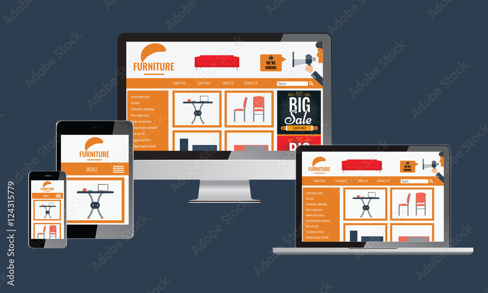 Wall mural modern devices with responsive web design template.