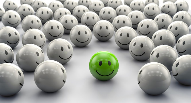 Gr&uuml;ner 3D Smiley in Gruppe