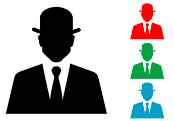 Icono plano silueta hombre con bombin varios colores