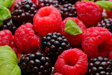 Berries on homemade cake macro