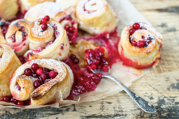Homemade cake filled with red berries