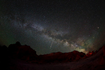 Starry Night over the canyon Bayanzag, Mongolia.