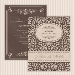 Invitation cards in an old-style beige and brown