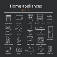 Icon set of home appliances.
