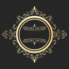 Round decorative golden frame in vintage style.