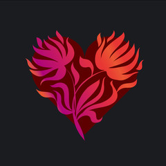 vector illustration of red flame heart