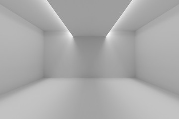 Empty room with white walls and lights in ceiling