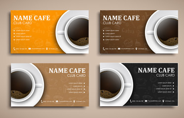 Template coffee club cards with hand drawings and a cup