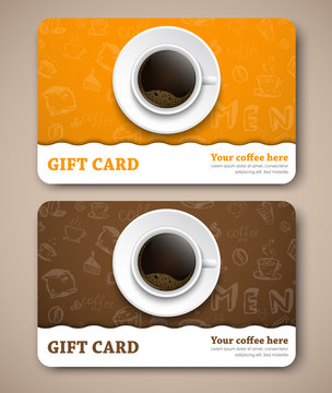 Template Coffee Gift Cards With Hand Drawings